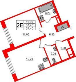 Квартира в ЖК «Пулково Лейк», 1 комнатная, 37.4 м², 4 этаж