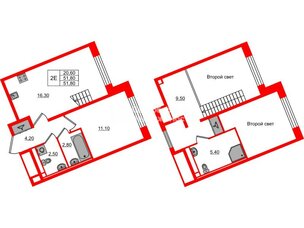 Квартира в ЖК «Пулково Lake», 1 комнатная, 51.8 м², 4 этаж