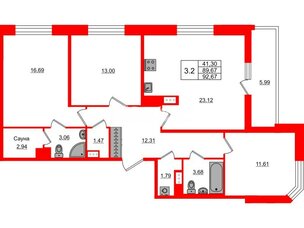 Квартира в ЖК Астра Континенталь, 3 комнатная, 89.67 м², 9 этаж