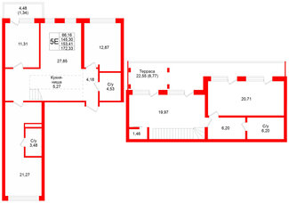 Квартира в ЖК Северный ветер, 4 комнатная, 172.33 м², 7 этаж