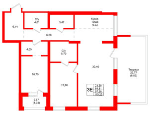 Квартира в ЖК Северный ветер, 2 комнатная, 115.25 м², 2 этаж