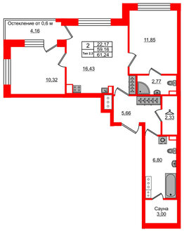 Квартира в ЖК Setl Ривьера, 2 комнатная, 59.16 м², 5 этаж