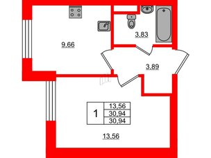 Квартира в ЖК Sertolovo Park, 1 комнатная, 30.94 м², 1 этаж