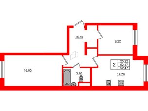 Квартира в ЖК Sertolovo Park, 2 комнатная, 52.47 м², 1 этаж