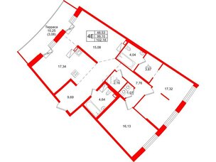 Квартира в ЖК ID Петроградская, 3 комнатная, 102.18 м², 6 этаж