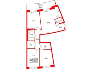 Квартира в ЖК ID Петроградская, 3 комнатная, 85.33 м², 6 этаж