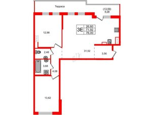 Квартира в ЖК ID Петроградская, 2 комнатная, 76 м², 6 этаж