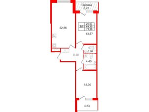 Квартира в ЖК Дом на Курской, 2 комнатная, 63.35 м², 9 этаж