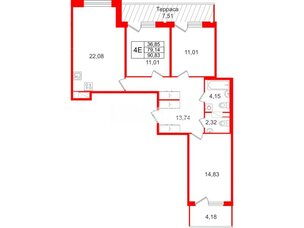 Квартира в ЖК Дом на Курской, 3 комнатная, 79.14 м², 9 этаж