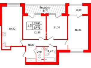 Квартира в ЖК Дом на Курской, 3 комнатная, 76.64 м², 9 этаж