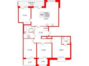 Квартира в ЖК Дом на Курской, 4 комнатная, 119.85 м², 9 этаж