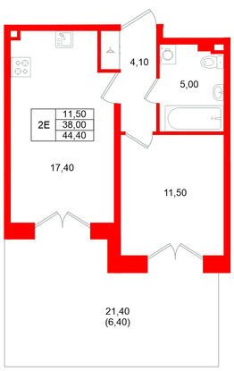 Квартира в ЖК «Пулково Lake», 1 комнатная, 44.4 м², 1 этаж