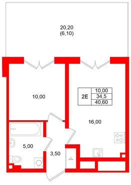 Квартира в ЖК «Пулково Lake», 1 комнатная, 40.6 м², 1 этаж
