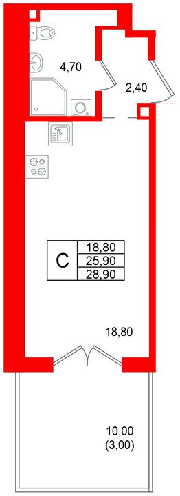 Квартира в ЖК «Пулково Lake», студия, 28.9 м², 1 этаж