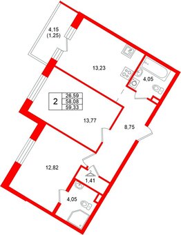Квартира в ЖК Энфилд, 2 комнатная, 59.33 м², 4 этаж