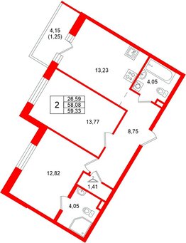 Квартира в ЖК Энфилд, 2 комнатная, 59.33 м², 10 этаж