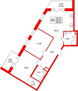 Квартира в ЖК Энфилд, 2 комнатная, 66.78 м², 2 этаж