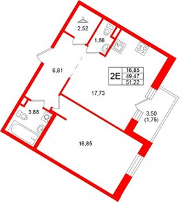 Квартира в ЖК Энфилд, 1 комнатная, 51.22 м², 4 этаж