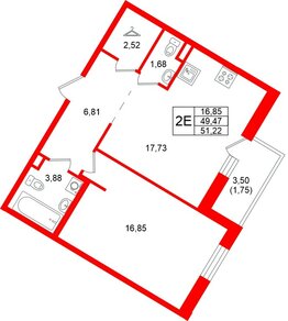 Квартира в ЖК Энфилд, 1 комнатная, 51.22 м², 6 этаж