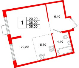 Квартира в ЖК «Ягодное Река Парк», 1 комнатная, 36 м², 8 этаж