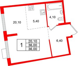 Квартира в ЖК «Ягодное Река Парк», 1 комнатная, 36 м², 8 этаж