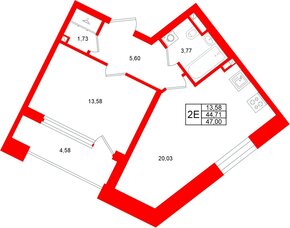 Квартира в ЖК Аристократ, 1 комнатная, 44.71 м², 2 этаж
