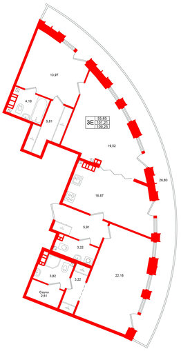 Квартира в ЖК Аристократ, 3 комнатная, 101.21 м², 7 этаж