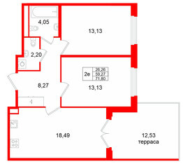 Квартира в ЖК Дубровский, 2 комнатная, 71.8 м², 1 этаж