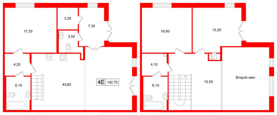 Апартаменты в ЖК Репин, 3 комнатные, 142.7 м², 1 этаж