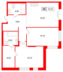Апартаменты в ЖК Репин, 2 комнатные, 74.7 м², 1 этаж