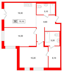 Апартаменты в ЖК Репин, 2 комнатные, 75.1 м², 1 этаж