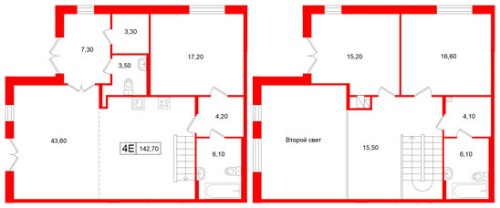 Апартаменты в ЖК Репин, 3 комнатные, 142.7 м², 1 этаж