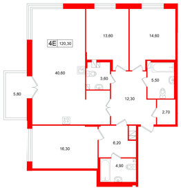 Апартаменты в ЖК Репин, 3 комнатные, 120.3 м², 4 этаж