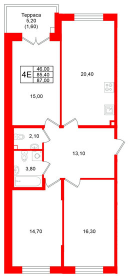 Квартира в ЖК Кронунг Юг, 3 комнатная, 87 м², 1 этаж