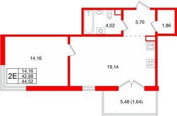 Квартира в ЖК Тишин, 1 комнатная, 44.52 м², 6 этаж