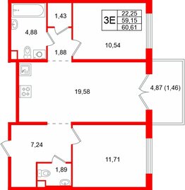 Квартира в ЖК Тишин, 2 комнатная, 60.61 м², 8 этаж