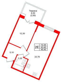Квартира в ЖК Кронунг Юг, 1 комнатная, 45.4 м², 1 этаж