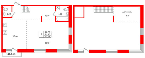 Квартира в ЖК Лисино, 1 комнатная, 72.5 м², 4 этаж