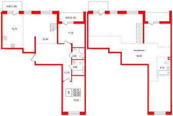 Квартира в ЖК Лисино, 3 комнатная, 131.5 м², 4 этаж