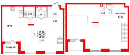 Квартира в ЖК Лисино, 1 комнатная, 81 м², 4 этаж