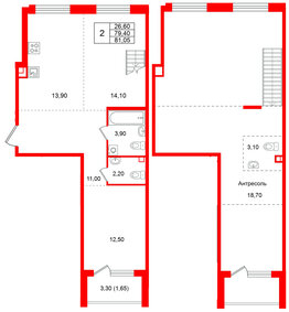 Квартира в ЖК Лисино, 2 комнатная, 82.7 м², 4 этаж