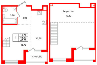 Квартира в ЖК Лисино, 1 комнатная, 49.7 м², 4 этаж
