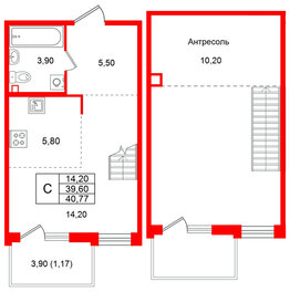 Квартира в ЖК Лисино, студия, 43.5 м², 4 этаж