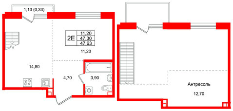 Квартира в ЖК Лисино, 1 комнатная, 48.4 м², 4 этаж
