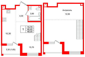 Квартира в ЖК Лисино, 1 комнатная, 49.7 м², 4 этаж