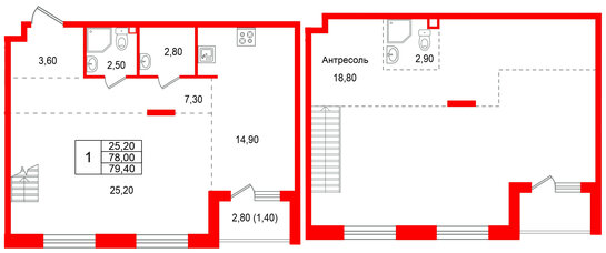 Квартира в ЖК Лисино, 1 комнатная, 80.8 м², 4 этаж