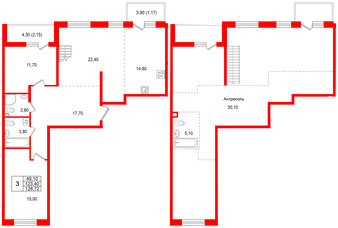 Квартира в ЖК Лисино, 3 комнатная, 131.6 м², 4 этаж