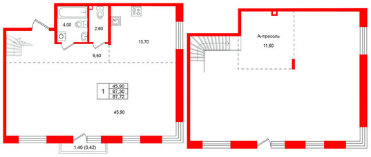 Квартира в ЖК Лисино, 1 комнатная, 88.7 м², 4 этаж