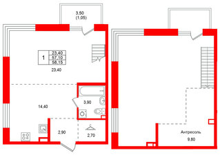 Квартира в ЖК Лисино, 1 комнатная, 60.6 м², 4 этаж