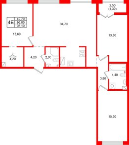 Квартира в ЖК Кронунг Юг, 3 комнатная, 98.1 м², 5 этаж